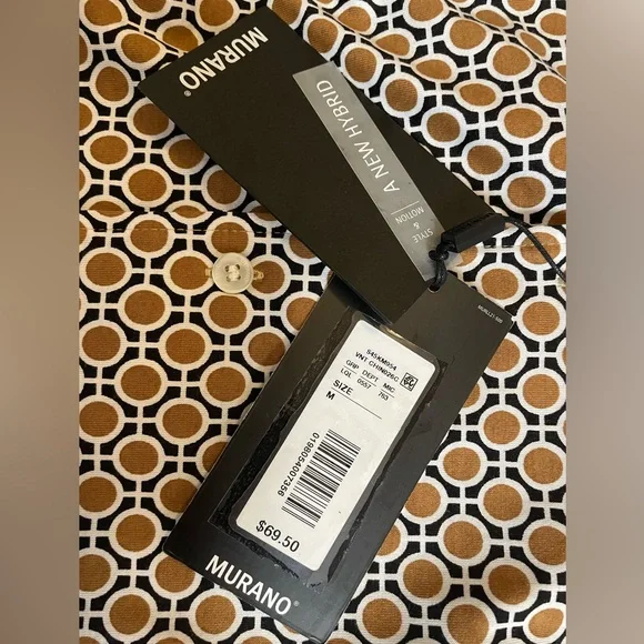 Murano Liquid Luxury Slim Fit Notch Collar Button-Up Shirt Brown/White Size M - Picture 5 of 12